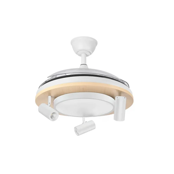 Ventilador retráctil Abrila Gladiator blanco madera LED 50-107 cm