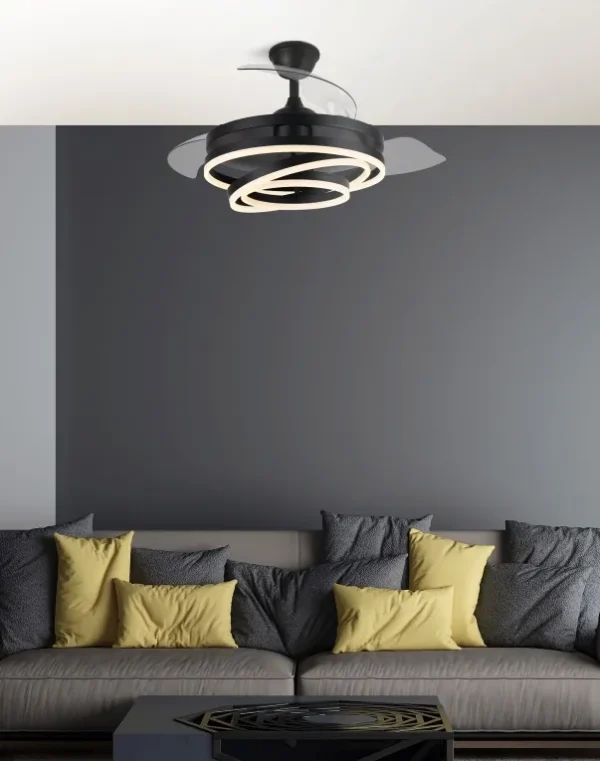 Ventilador retráctil Abrila Kai negro luz LED 50-107 cm