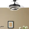 Ventilador retráctil Abrila Kai negro luz LED 50-107 cm