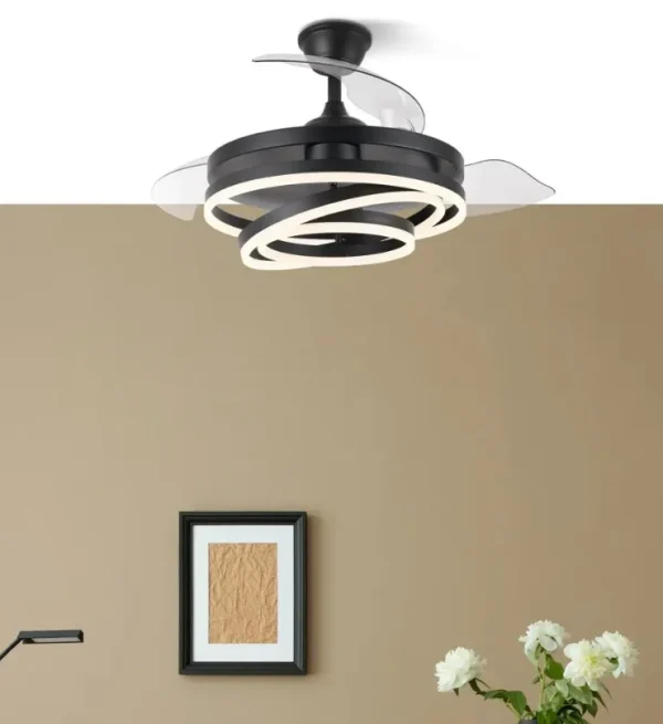 Ventilador retráctil Abrila Kai negro luz LED 50-107 cm
