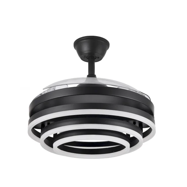 Ventilador retráctil Abrila Kai negro luz LED 50-107 cm