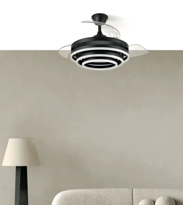 Ventilador retráctil Abrila Kai negro luz LED 50-107 cm