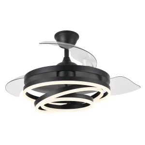 Ventilador retráctil Abrila Kai negro luz LED 50-107 cm