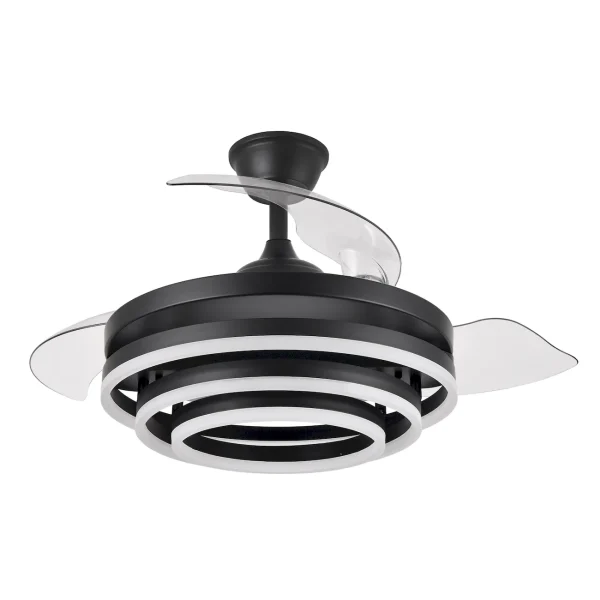 Ventilador retráctil Abrila Kai negro luz LED 50-107 cm