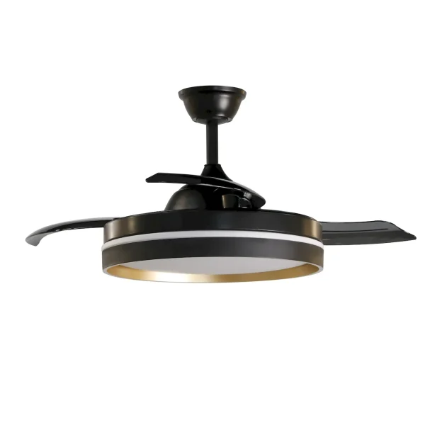 Ventilador retráctil Abrila Mandarin negro Oro luz LED 48-108 cm