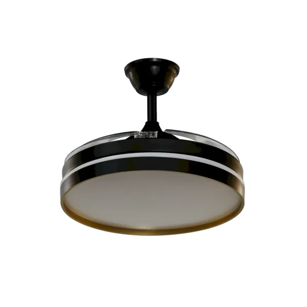 Ventilador retráctil Abrila Mandarin negro Oro luz LED 48-108 cm