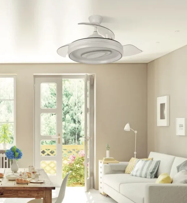 Ventilador retráctil Abrila Maracana blanco luz LED 50-107 cm