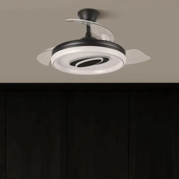 Ventilador retráctil Abrila Maracana negro luz LED 50-107 cm