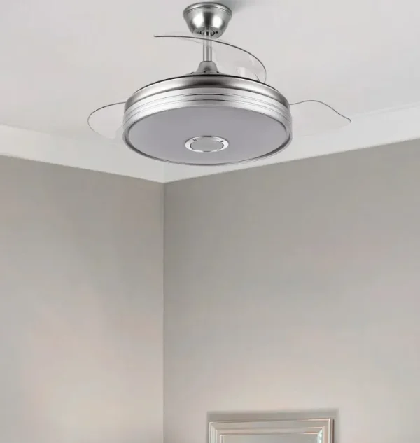 Ventilador retráctil Abrila Matanuska níquel gris luz LED 55-108 cm