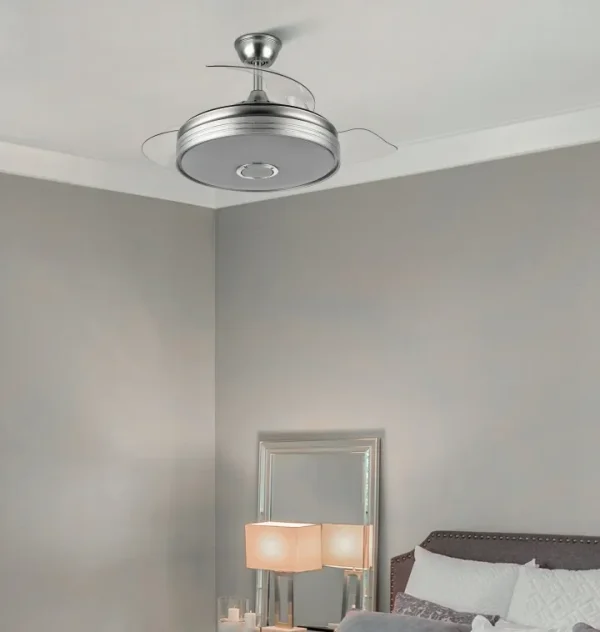 Ventilador retráctil Abrila Matanuska níquel gris luz LED 55-108 cm