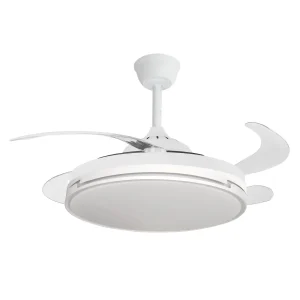 Ventilador retráctil Abrila Papiro blanco luz LED 48-107 cm