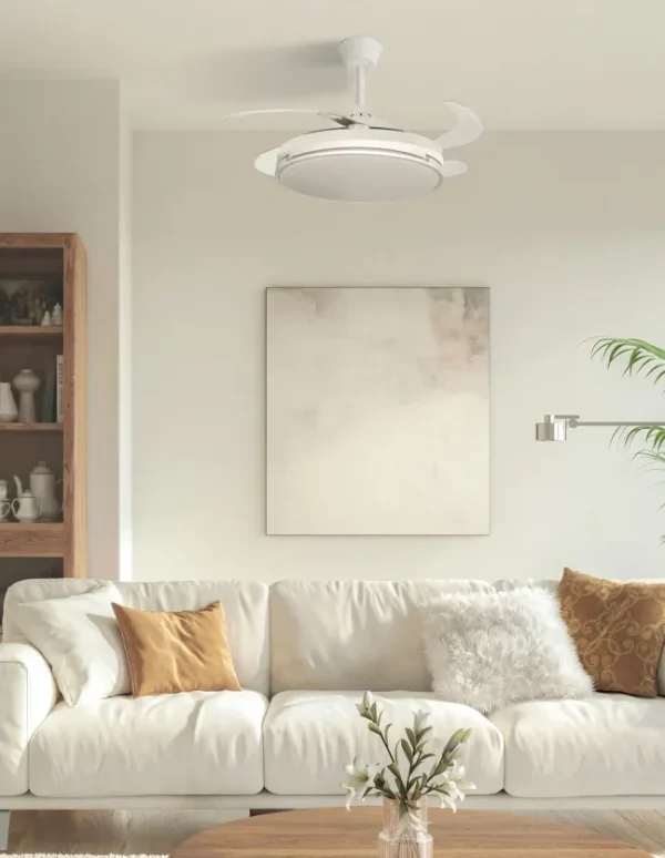 Ventilador retráctil Abrila Papiro blanco luz LED 48-107 cm