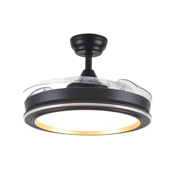 Ventilador retráctil Abrila Picolo negro Oro luz LED 49,5-106 cm