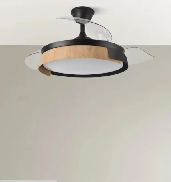 Ventilador retráctil Abrila Provenza negro madera luz LED 50-107 cm