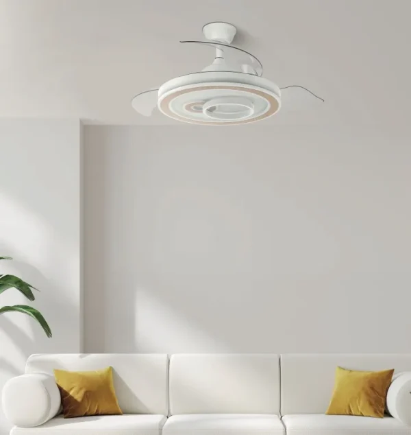 Ventilador retráctil Abrila Sultan blanco madera luz LED 50-107 cm