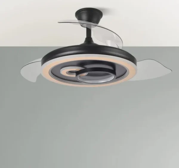 Ventilador retráctil Abrila Sultan negro madera luz LED 50-107 cm