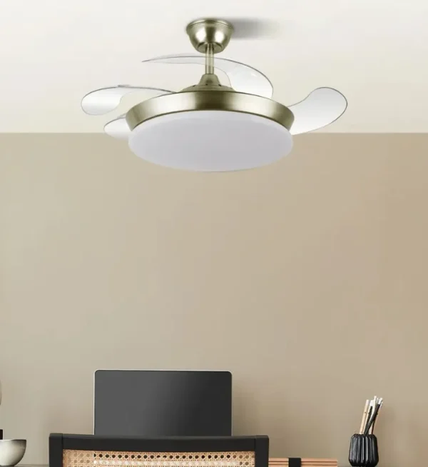 Ventilador retráctil Abrila Tridente Mini cuero luz LED 40-91 cm