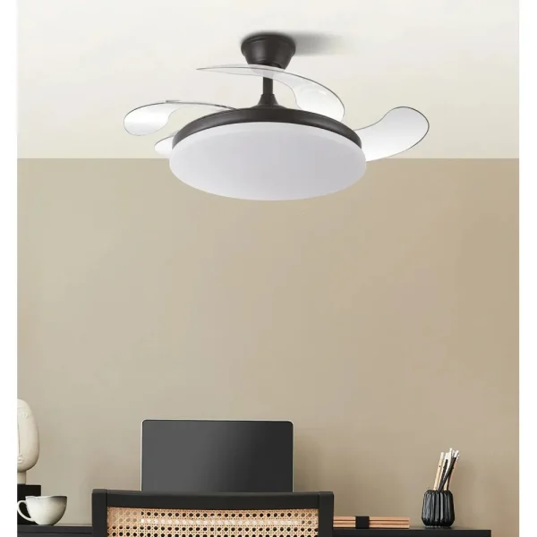 Ventilador retráctil Abrila Tridente Mini negro luz LED 40-91 cm