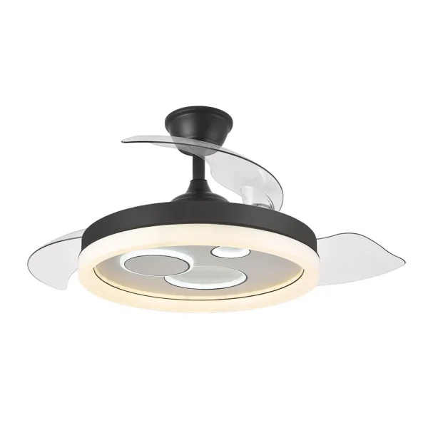 Ventilador retráctil Abrila Turia negro luz LED 50-107 cm