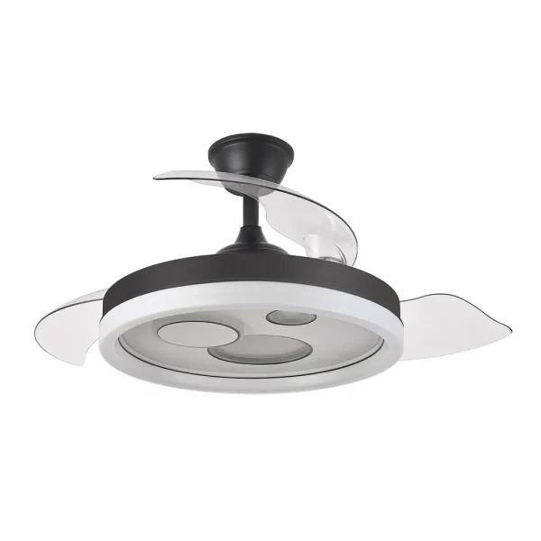 Ventilador retráctil Abrila Turia negro luz LED 50-107 cm