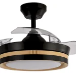 Ventilador retráctil Abrila Viper negro madera luz LED 41-91 cm