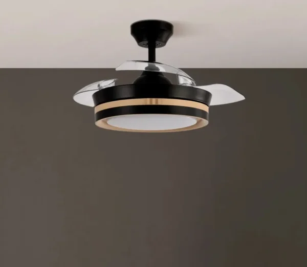 Ventilador retráctil Abrila Viper negro madera luz LED 41-91 cm