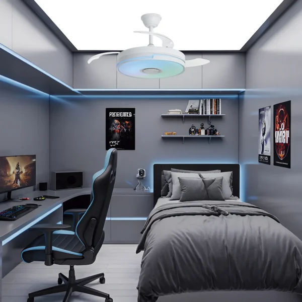 Ventilador retráctil Alemar Auron blanco luz LED 50-107 cm