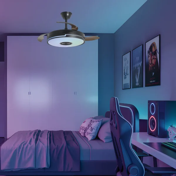 Ventilador retráctil Alemar Auron negro luz LED 50-107 cm