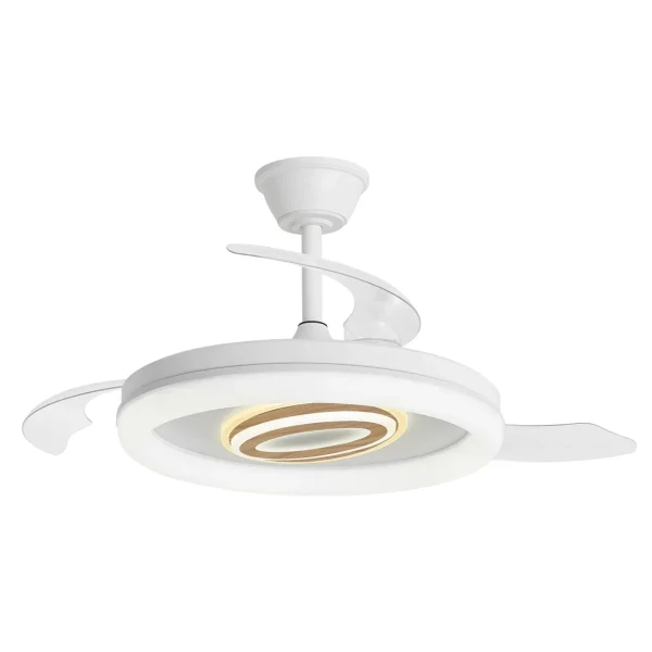 Ventilador retráctil Alemar Bribon blanco madera luz LED 50-107 cm