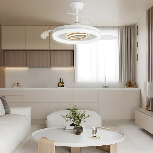 Ventilador retráctil Alemar Bribon blanco madera luz LED 50-107 cm