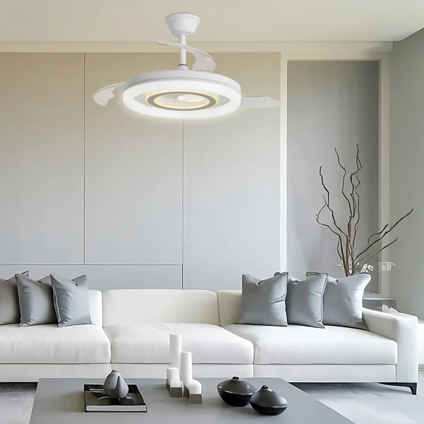 Ventilador retráctil Alemar Bribon blanco plata luz LED 48-106 cm