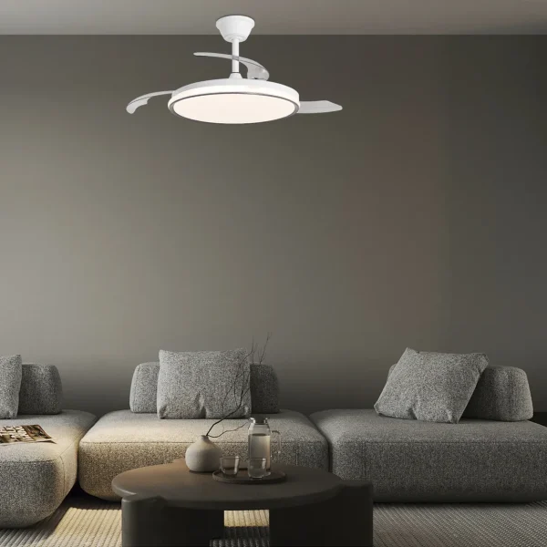 Ventilador retráctil Alemar Dublin blanco madera oscura LED 50-107 cm