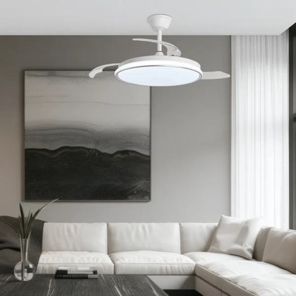 Ventilador retráctil Alemar Dublin blanco plata luz LED 50-107 cm