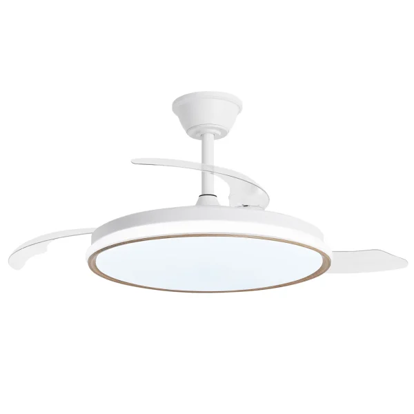 Ventilador retráctil Alemar Dublin blanco madera clara LED 50-107 cm