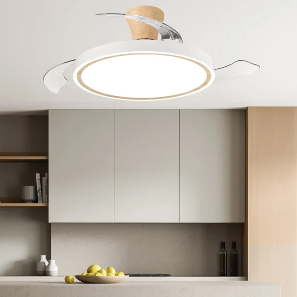Ventilador retráctil Alemar Kuper blanco madera luz LED 40-88 cm