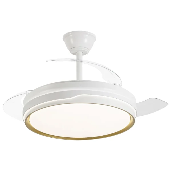Ventilador retráctil Alemar Lima blanco filo oro luz LED 50-106 cm