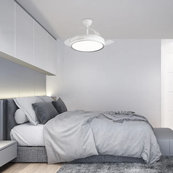 Ventilador retráctil Alemar Lima blanco filo negro luz LED 50-106 cm