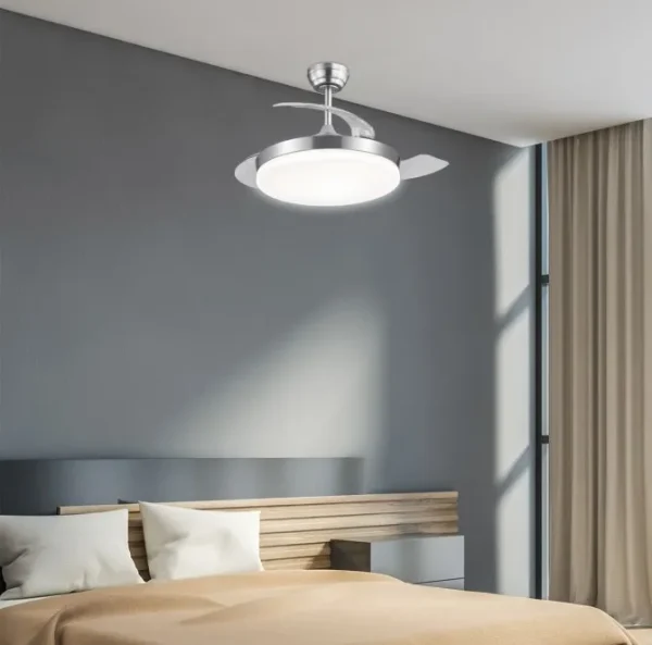 Ventilador retráctil Alemar Malta Mini níquel luz LED 40-91 cm
