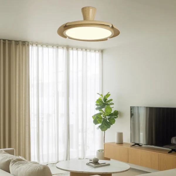 Ventilador retráctil Alemar Qatar madera clara luz LED 49-120 cm