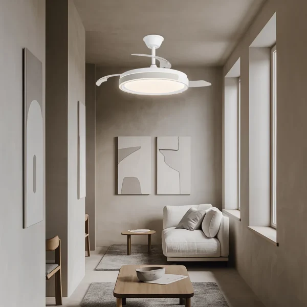 Ventilador retráctil Alemar Samana blanco beige luz LED 50-107 cm