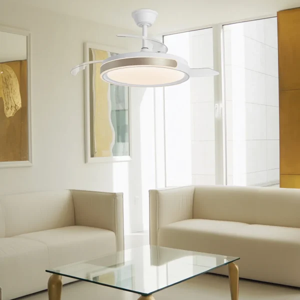 Ventilador retráctil Alemar Samana blanco oro luz LED 50-107 cm