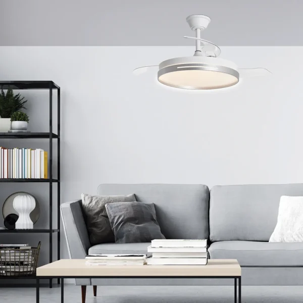 Ventilador retráctil Alemar Togo blanco plata luz LED 50-107 cm