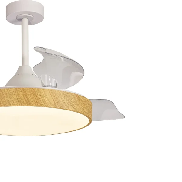 Ventilador retráctil Mantra Alaska Blanco y madera Luz LED 50-106 cm