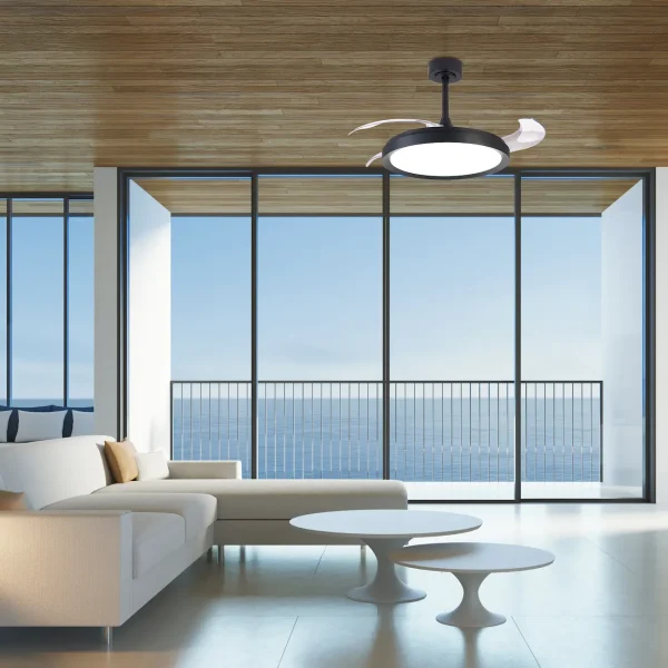 Ventilador retráctil Mantra Mistral Negro Luz LED 51,5-106 cm
