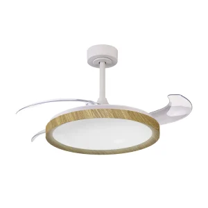 Ventilador Mantra Mistral Blanco y madera Luz LED 51,5-106 cm