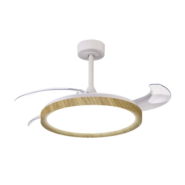 Ventilador Mantra Mistral Blanco y madera Luz LED 51,5-106 cm