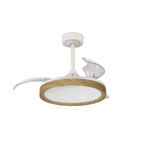 Ventilador Mantra Mistral MINI Blanco y madera Luz LED 45-91 cm