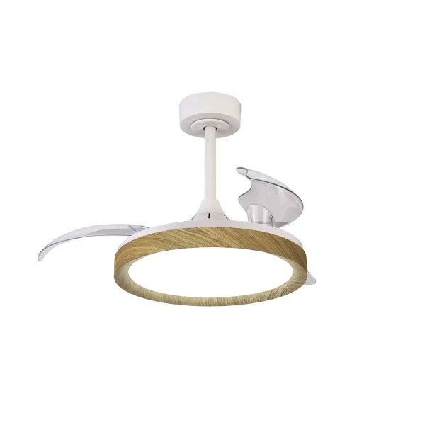 Ventilador Mantra Mistral MINI Blanco y madera Luz LED 45-91 cm