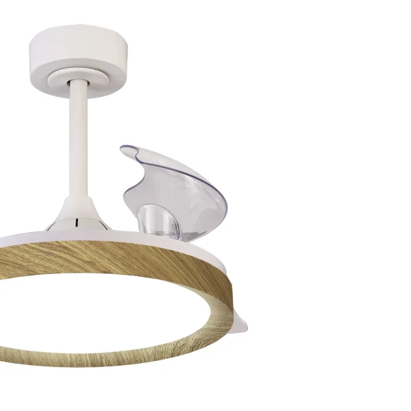 Ventilador Mantra Mistral MINI Blanco y madera Luz LED 45-91 cm