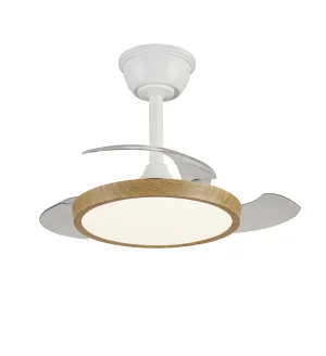 Ventilador retráctil P&B Melody XS blanco y madera LED 30-68 cm